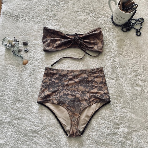 AmericanApparel 2-Piece Nude/Lace Pattern Swimsuit - Picture 1 of 9